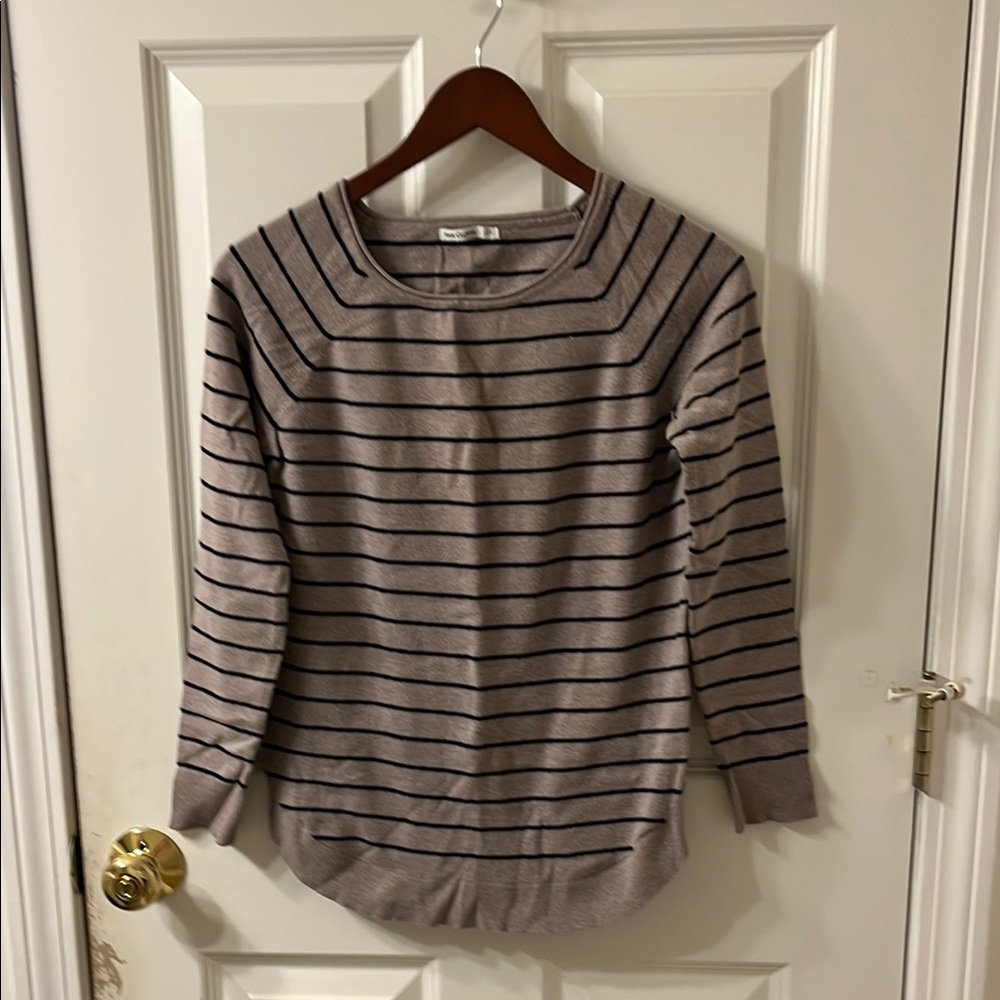 Striped Lightweight Boatneck Sweater - Taupe/Black
